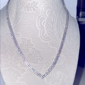 New 925 Solid Sterling Elegant Silver Crystal Necklace